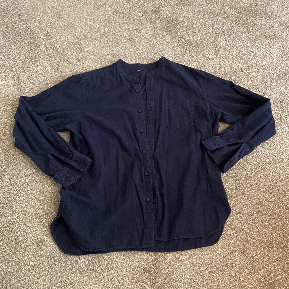 Uniqlo blue round neck button dress shirt